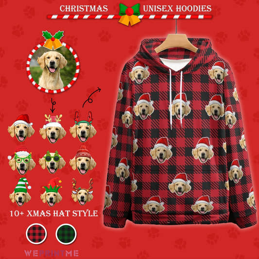 WePrintMeHoodieCustom Pet Face Hoodies Santa Red Plaid Hoodies