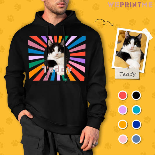 WePrintMeHoodieCustom Pet Photo Rainbow Strips Unisex Cotton Hoodie