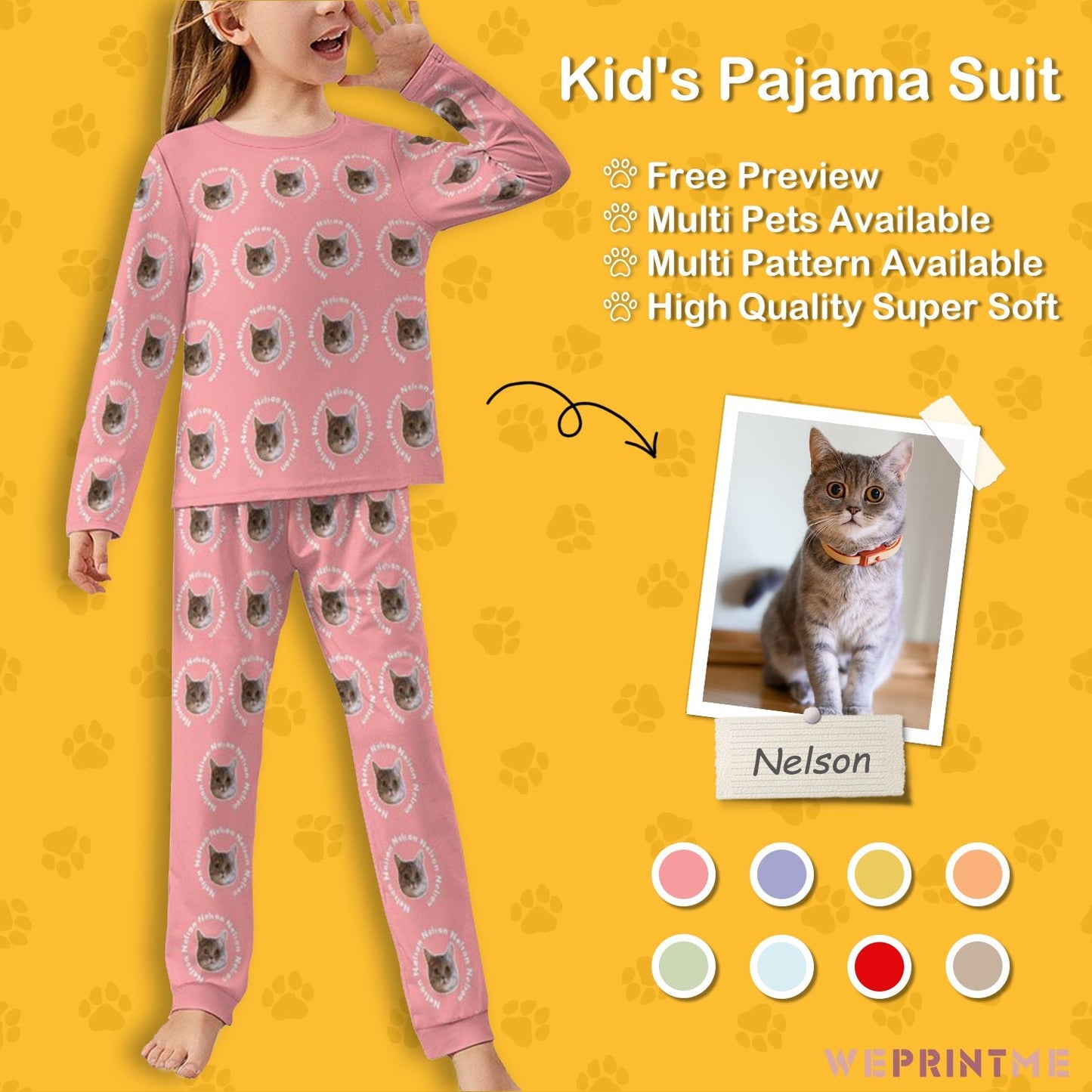 WEPRINTMEKid's PajamasCustom Pet Face and Circle Name Kids Pajama Set