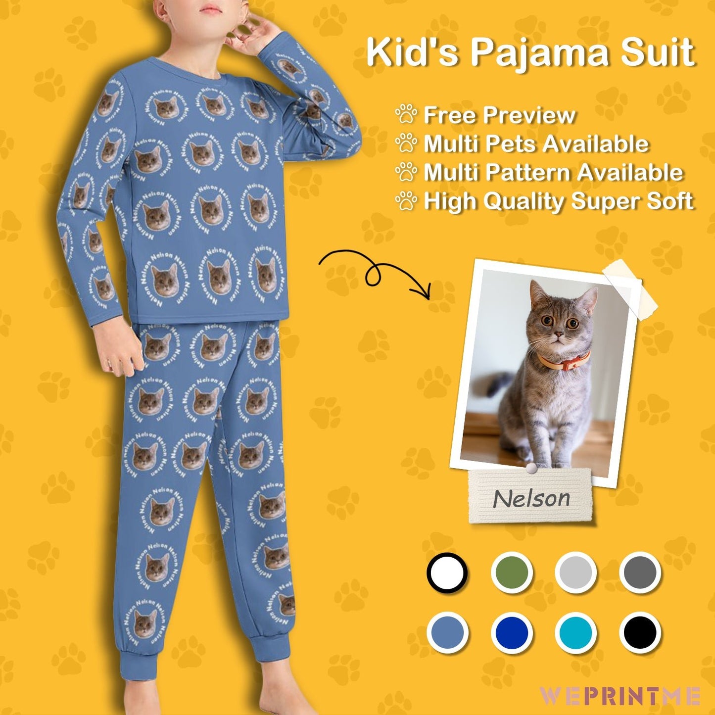 WEPRINTMEKid's PajamasCustom Pet Face and Circle Name Kids Pajama Set