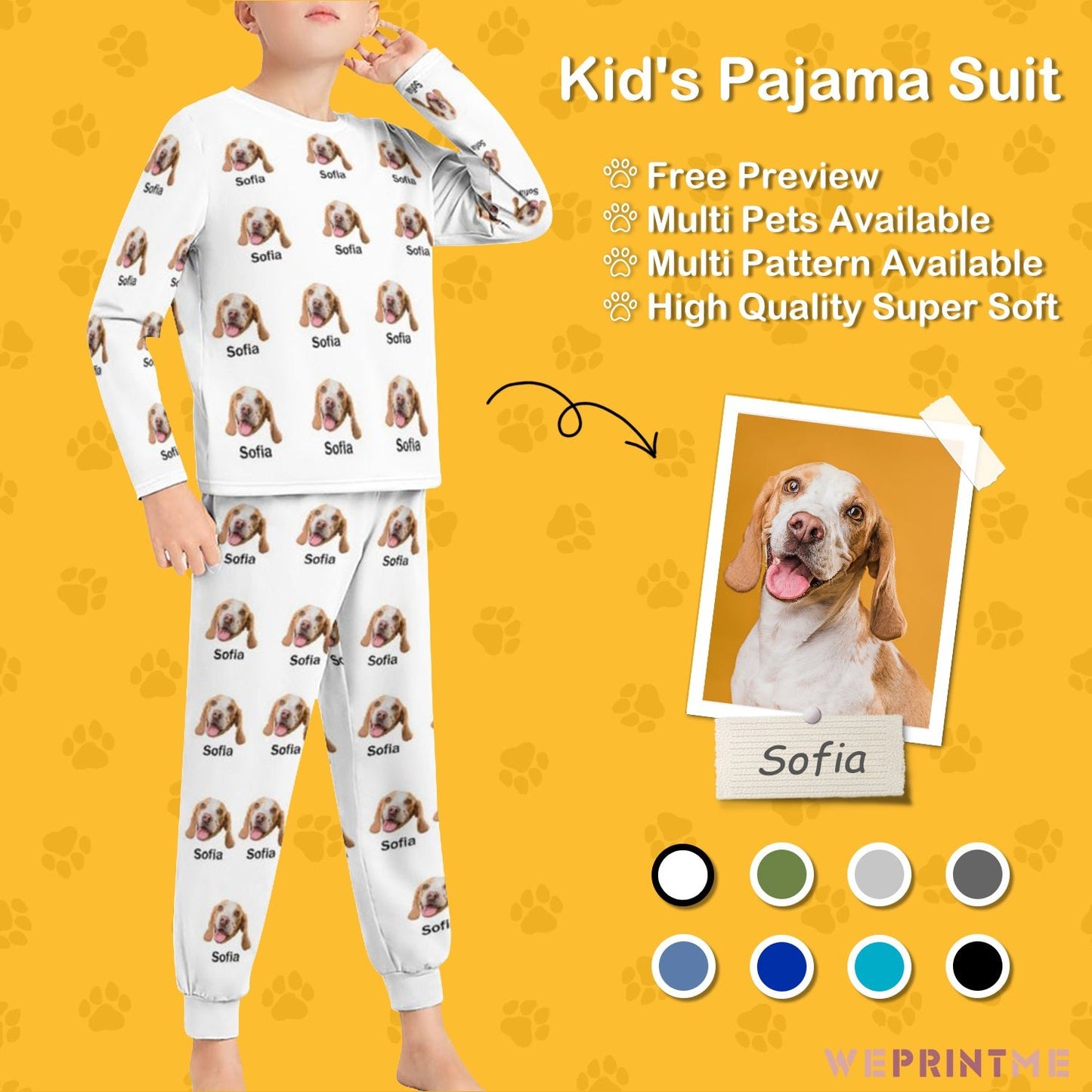 WEPRINTMEKid's PajamasCustom Pet Face and Name Kids Pajama Set