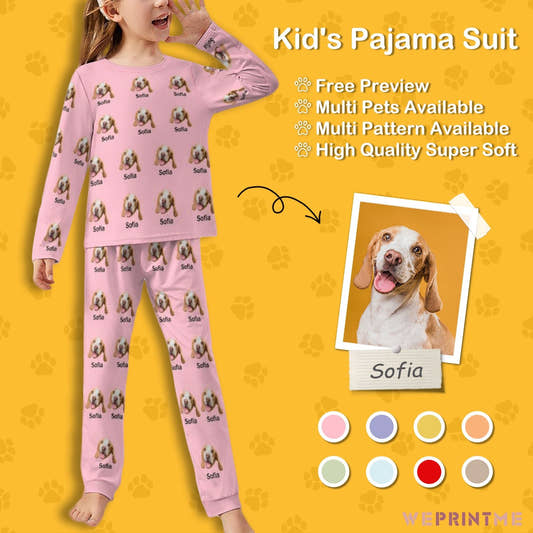 WePrintMeKid's PajamasCustom Pet Face and Name Kids Pajama Set