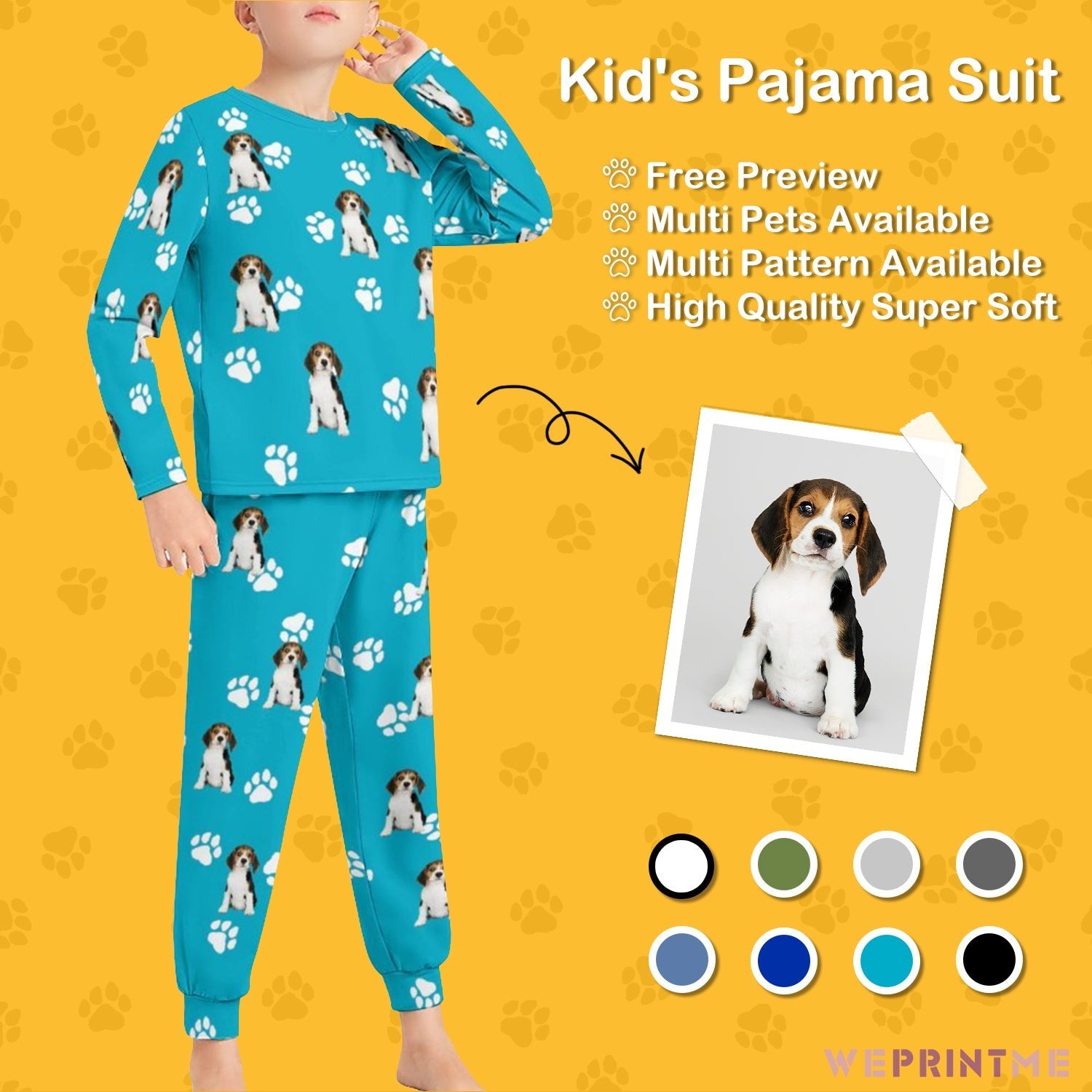 WEPRINTMEKid's PajamasCustom Pet Face Lovely Pet and Paws Kids Pajama Set