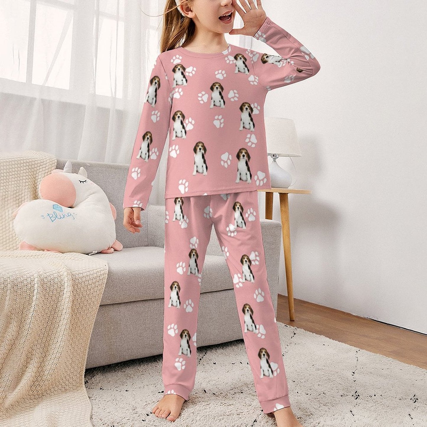 WEPRINTMEKid's PajamasCustom Pet Face Lovely Pet and Paws Kids Pajama Set