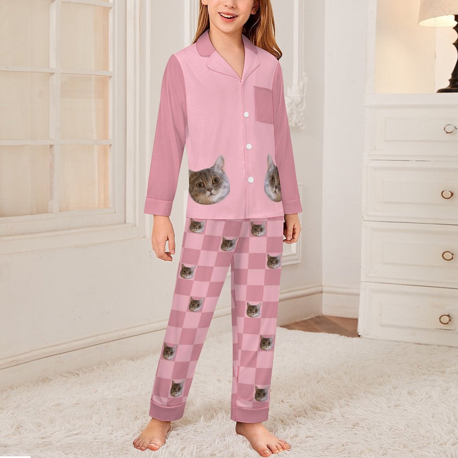 WEPRINTMEKid's PajamasCustom Pet Face Plaid Button - Down Kids Pajama Set