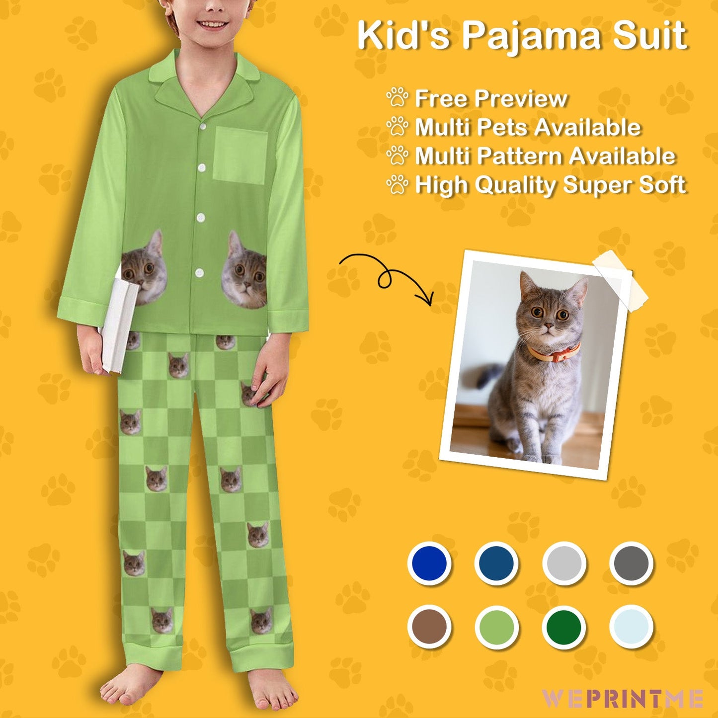 WEPRINTMEKid's PajamasCustom Pet Face Plaid Button - Down Kids Pajama Set