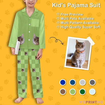 WEPRINTMEKid's PajamasCustom Pet Face Plaid Button - Down Kids Pajama Set
