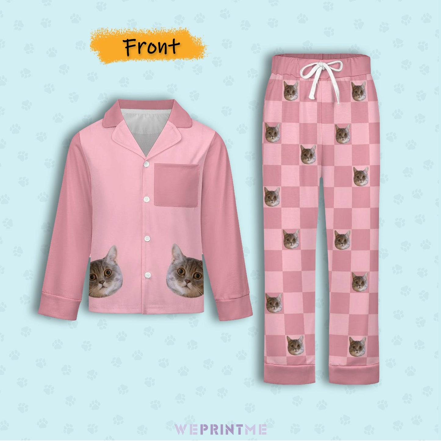 WEPRINTMEKid's PajamasCustom Pet Face Plaid Button - Down Kids Pajama Set