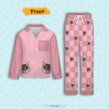 WEPRINTMEKid's PajamasCustom Pet Face Plaid Button - Down Kids Pajama Set