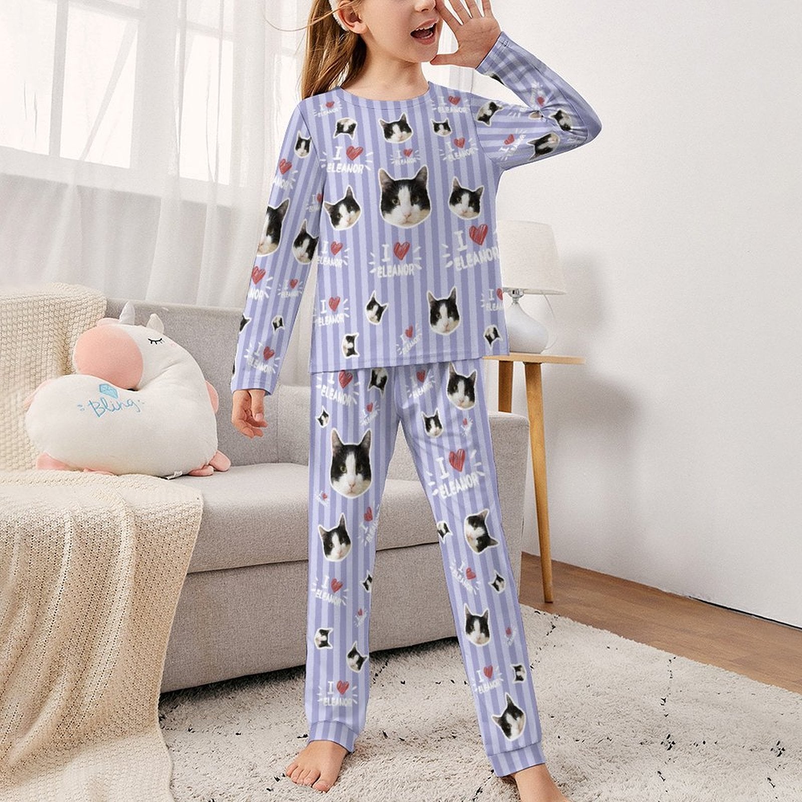 WEPRINTMEKid's PajamasCustom Pet Face Sripe Kids Pajama Set