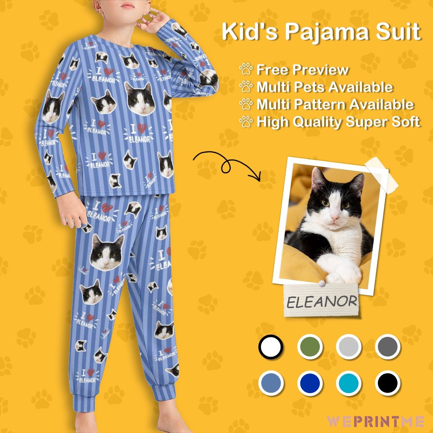 WEPRINTMEKid's PajamasCustom Pet Face Sripe Kids Pajama Set