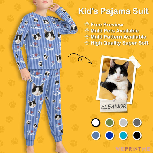 WEPRINTMEKid's PajamasCustom Pet Face Sripe Kids Pajama Set