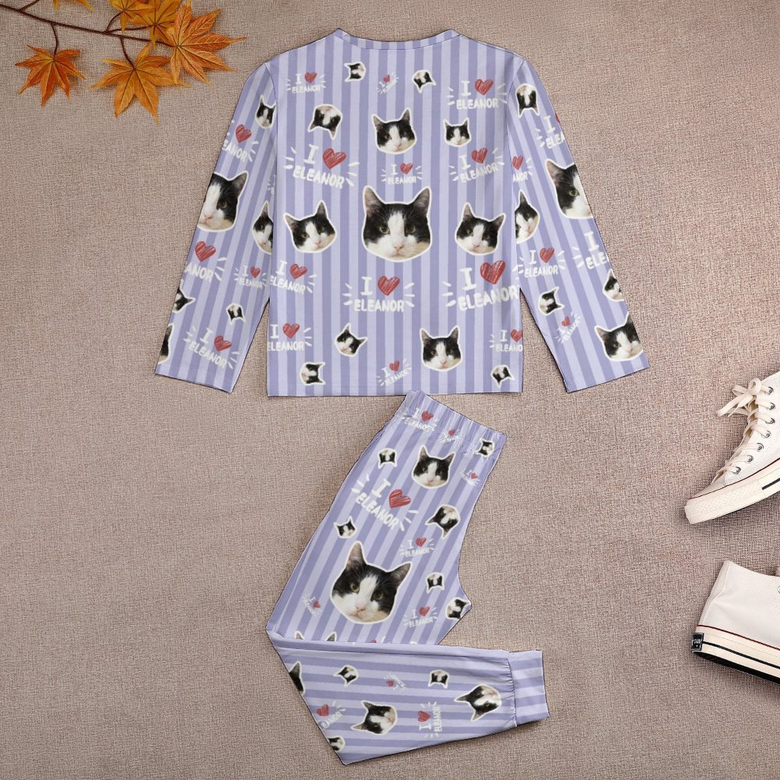 WEPRINTMEKid's PajamasCustom Pet Face Sripe Kids Pajama Set