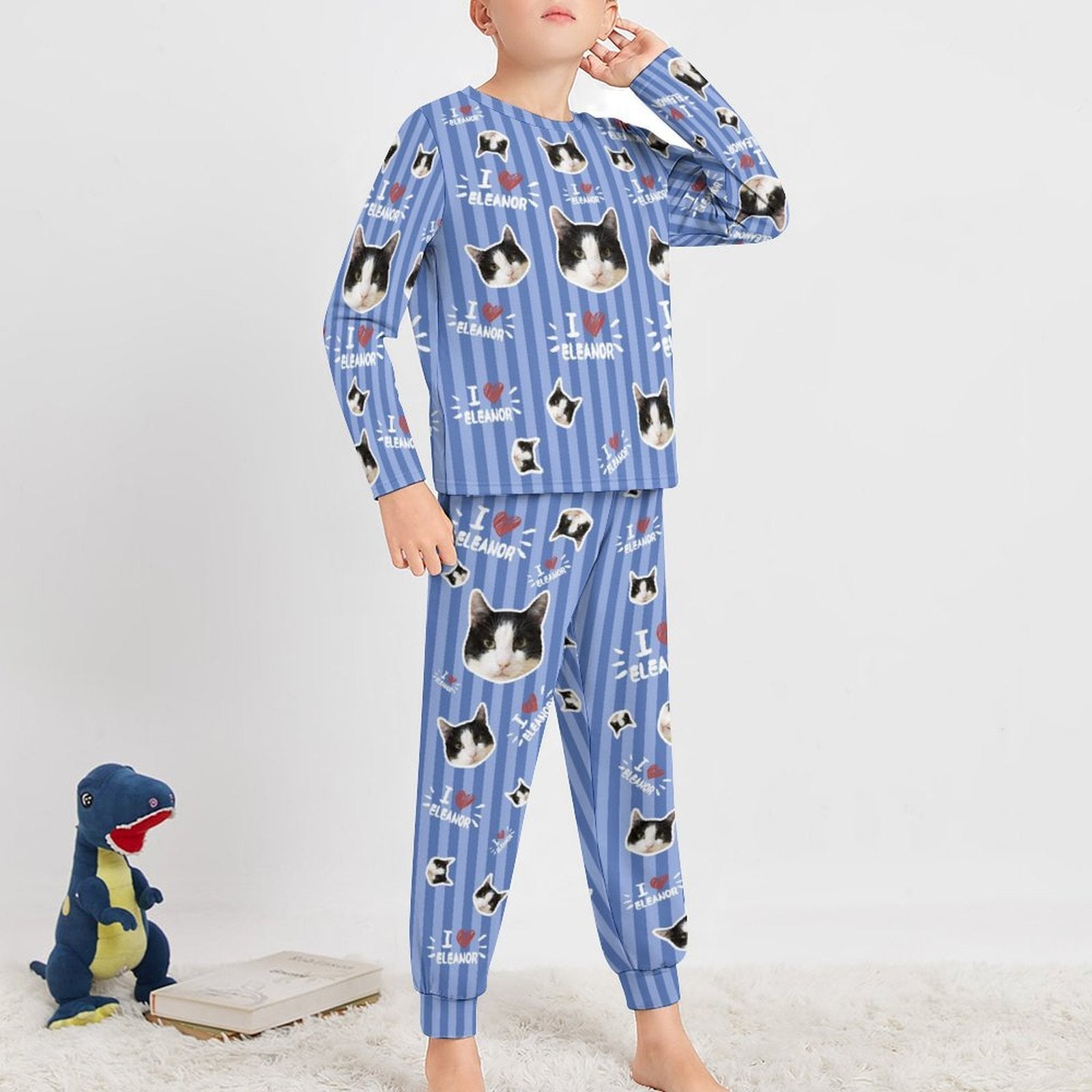 WEPRINTMEKid's PajamasCustom Pet Face Sripe Kids Pajama Set