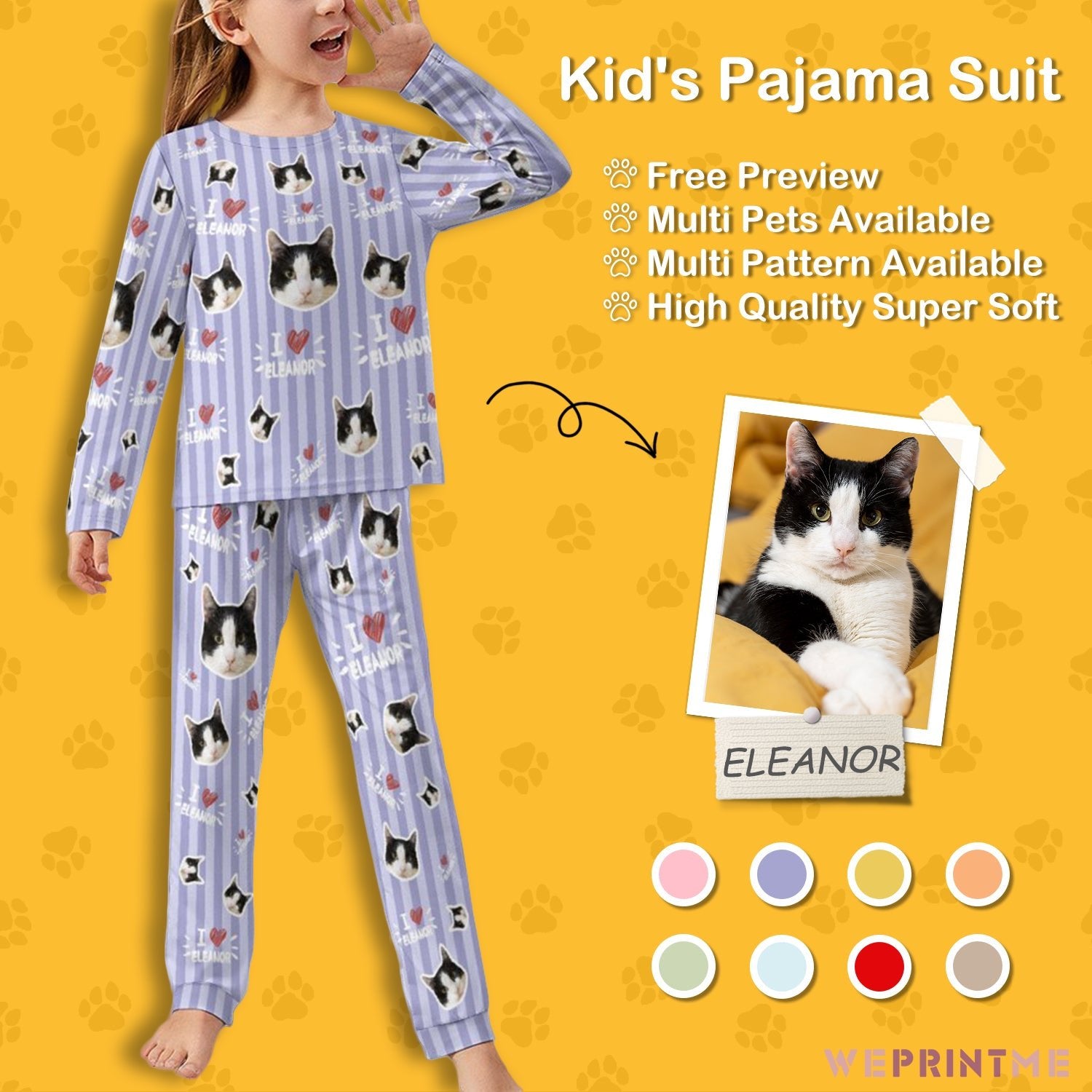 WEPRINTMEKid's PajamasCustom Pet Face Sripe Kids Pajama Set