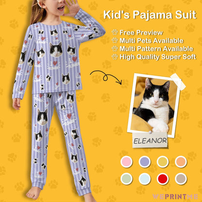 WEPRINTMEKid's PajamasCustom Pet Face Sripe Kids Pajama Set
