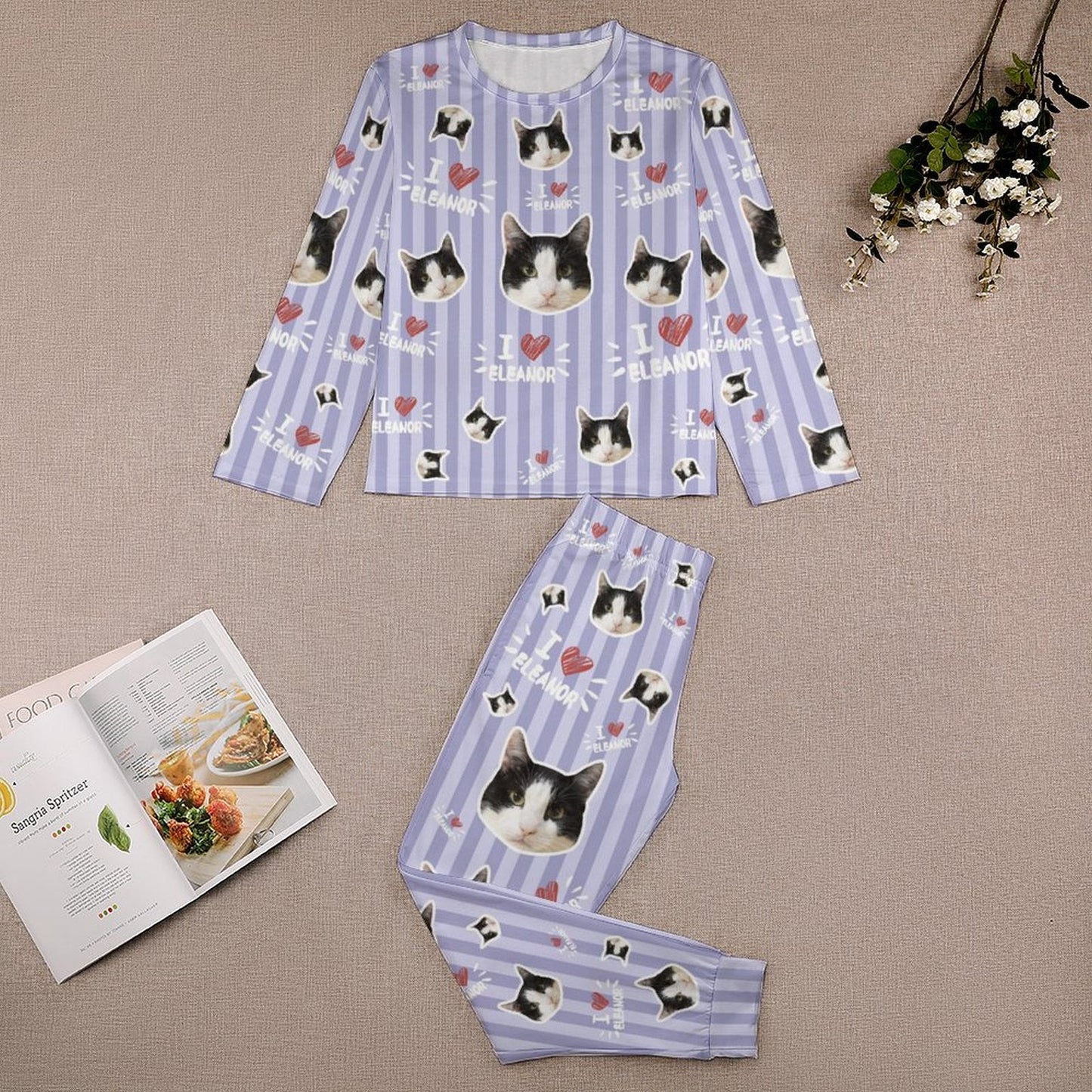 WEPRINTMEKid's PajamasCustom Pet Face Sripe Kids Pajama Set