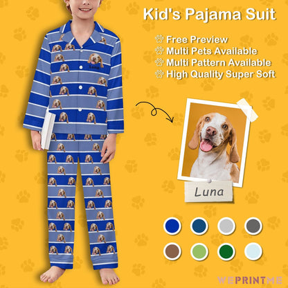 WEPRINTMEKid's PajamasCustom Pet Face Stripe Button - Down Kids Pajama Set