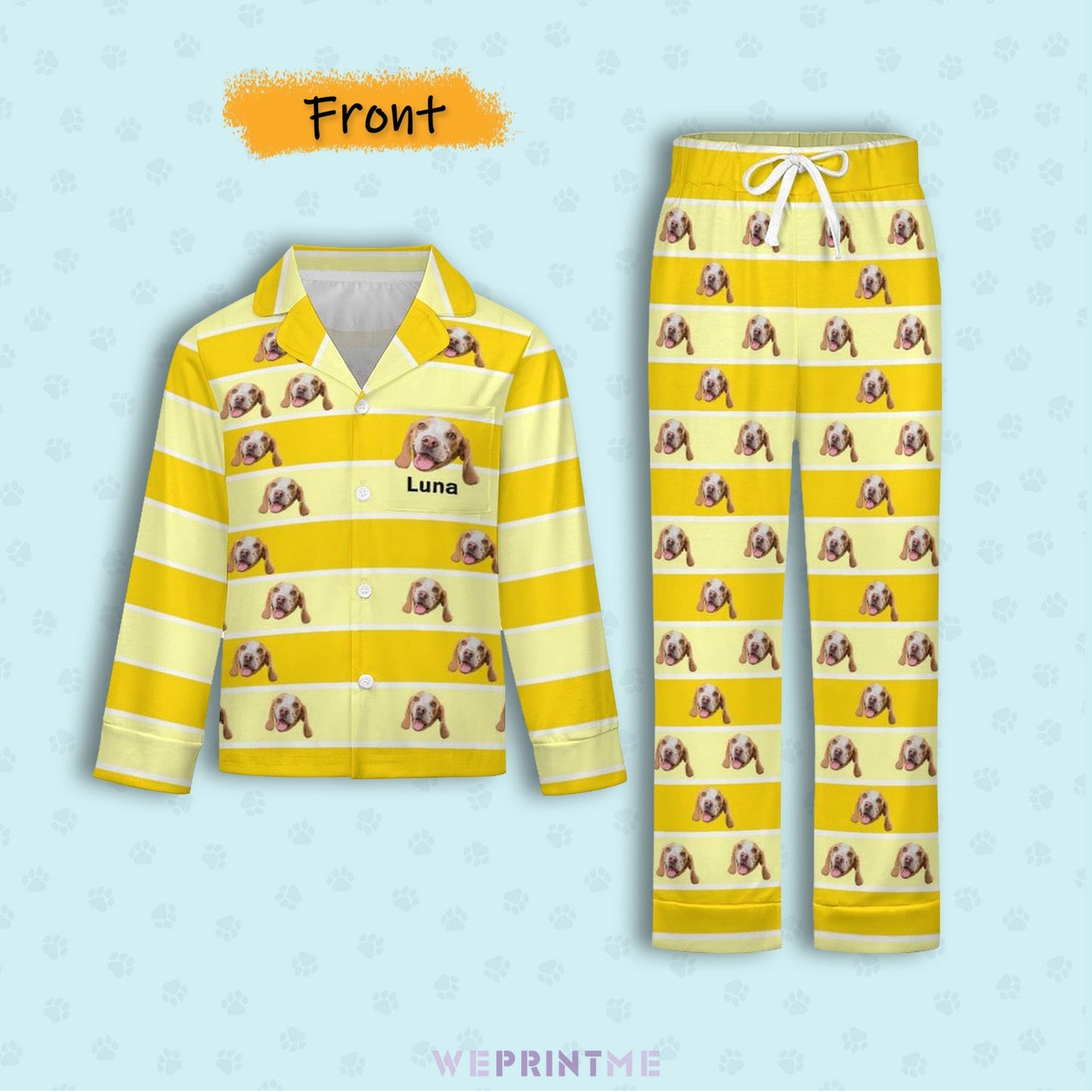 WEPRINTMEKid's PajamasCustom Pet Face Stripe Button - Down Kids Pajama Set