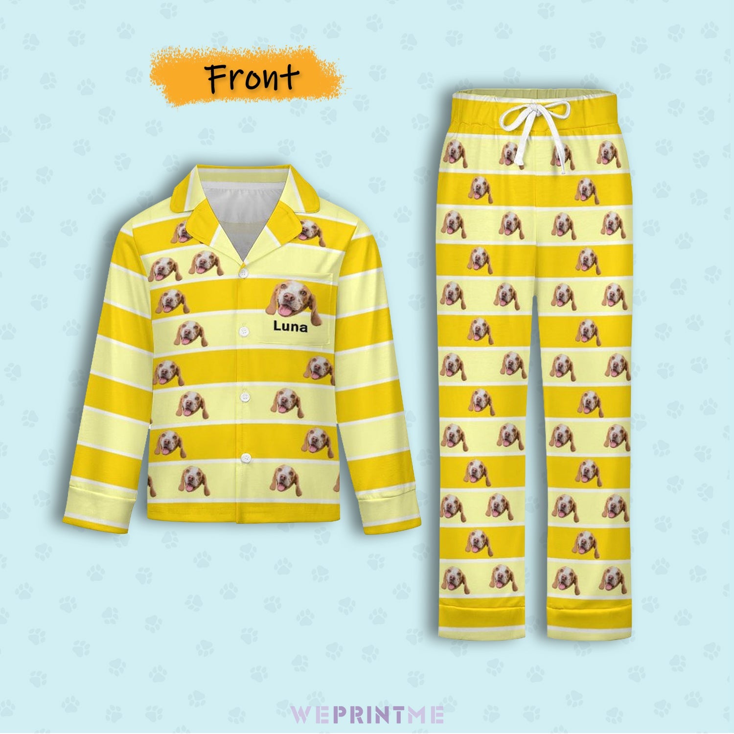 WEPRINTMEKid's PajamasCustom Pet Face Stripe Button - Down Kids Pajama Set