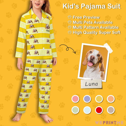 WePrintMeKid's PajamasCustom Pet Face Stripe Button - Down Kids Pajama Set