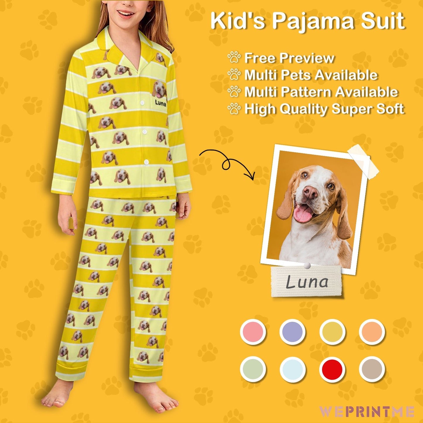 WEPRINTMEKid's PajamasCustom Pet Face Stripe Button - Down Kids Pajama Set