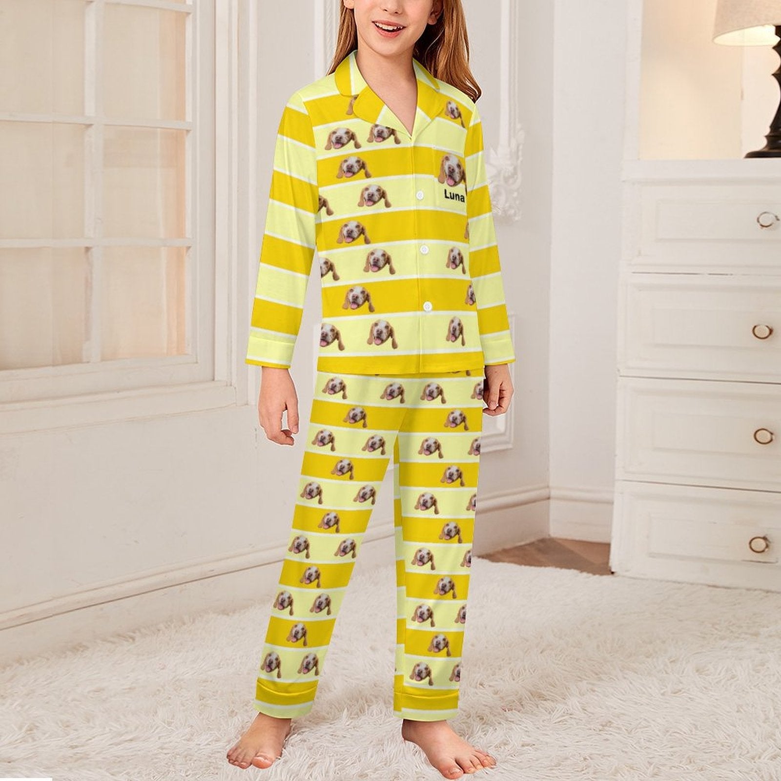 WEPRINTMEKid's PajamasCustom Pet Face Stripe Button - Down Kids Pajama Set