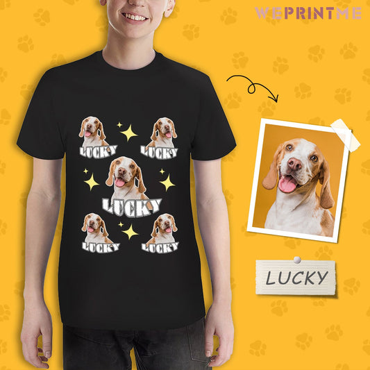 WEPRINTMEKid's T-ShirtCustom Pet Face and Name Kid's T-shirt Pets and Stars on T-shirt
