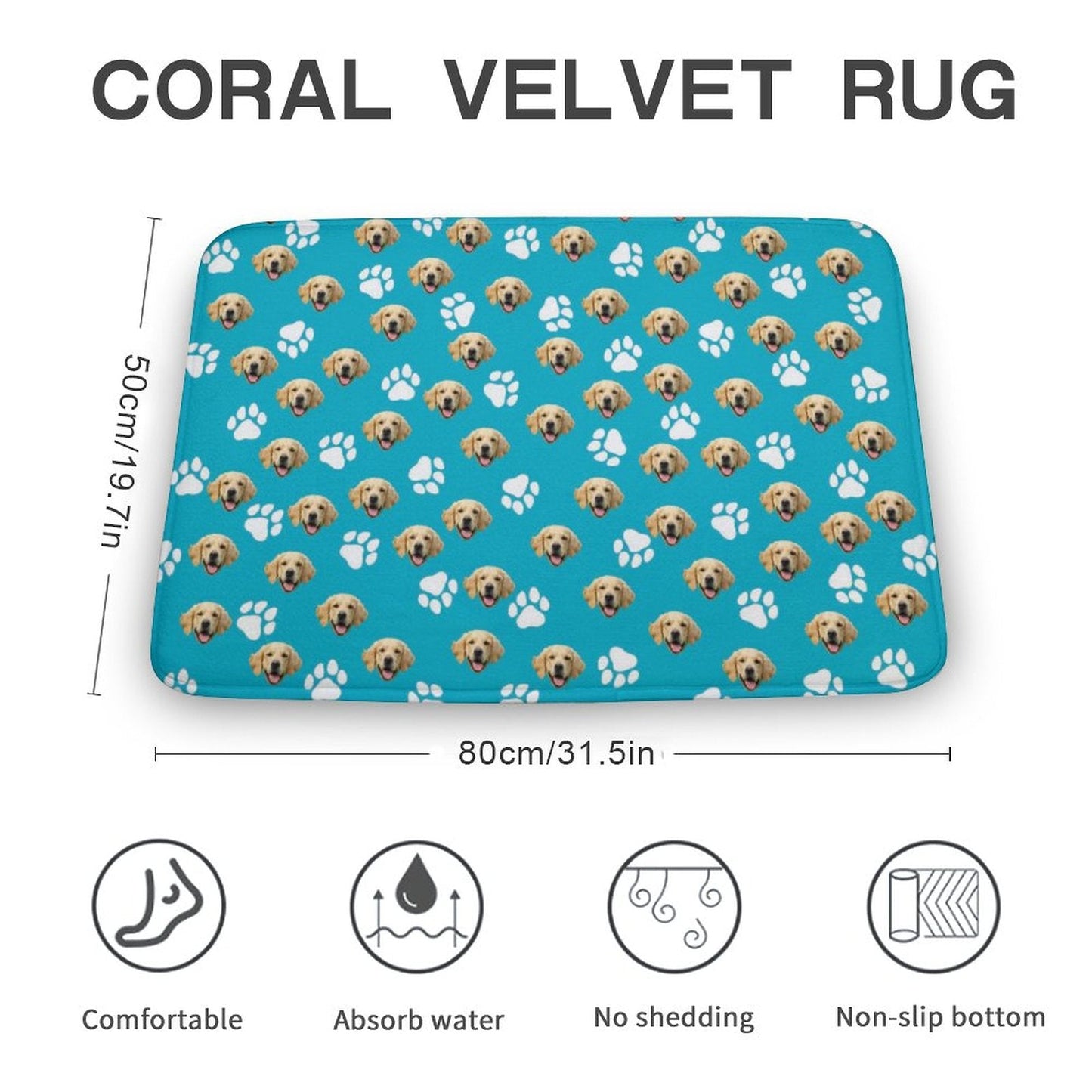 WEPRINTMEMatCustom Pet Face Coral Fleece Mat Set