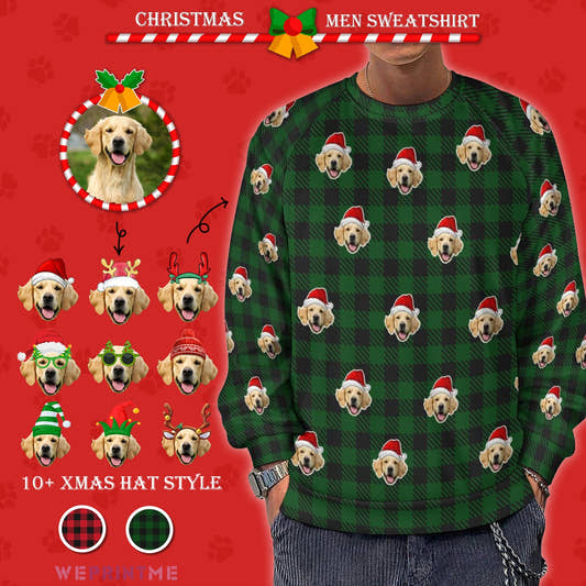 WePrintMeMen's SweatshirtCustom Pet Face Sweatshirt Santa Red Plaid Men's Sweatshirt