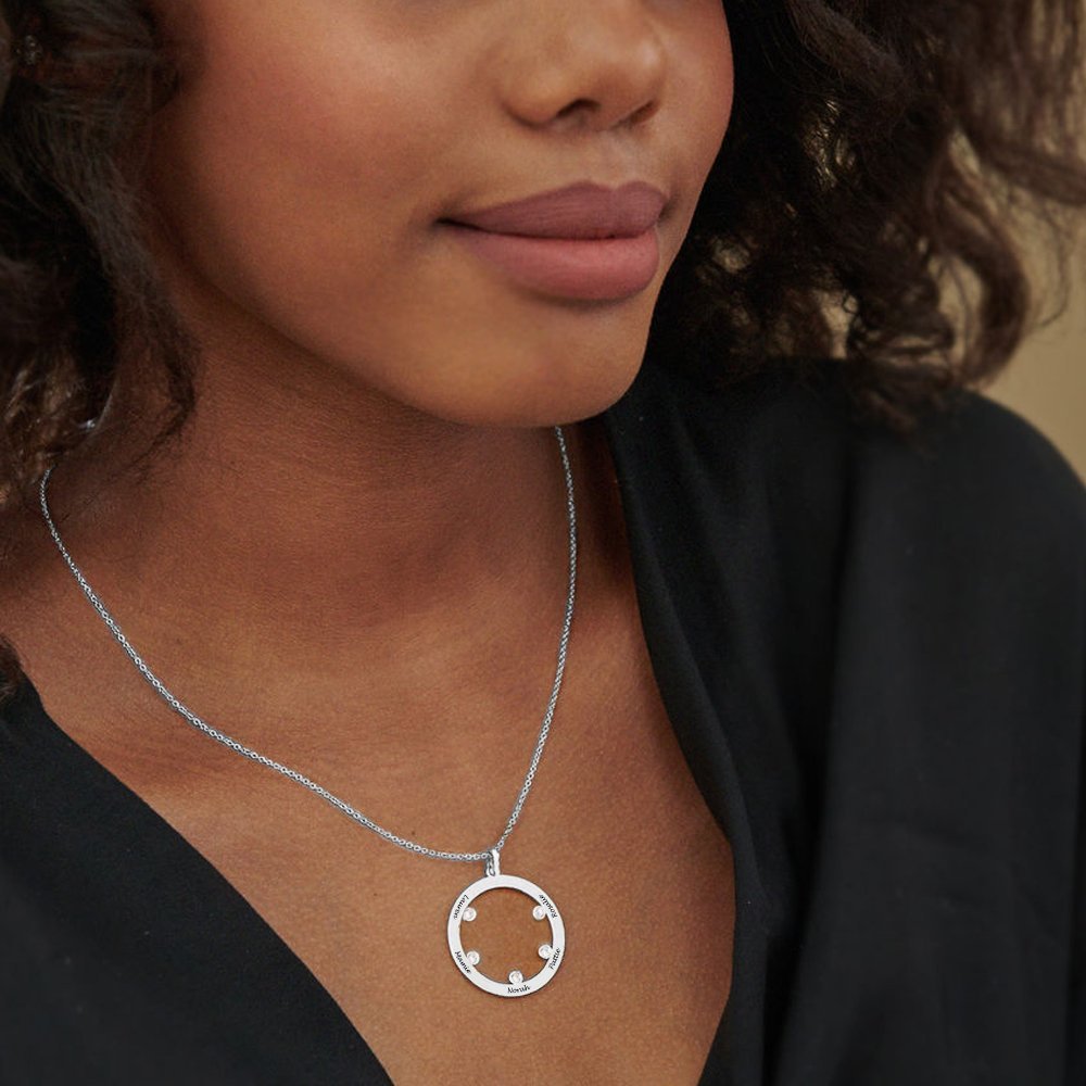 WEPRINTMENecklaceCustom Five Texts Birthday Stone Round Necklace