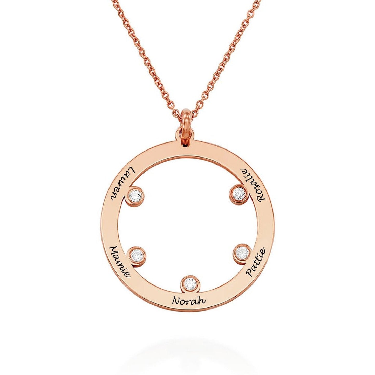 WEPRINTMENecklaceCustom Five Texts Birthday Stone Round Necklace