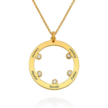 WEPRINTMENecklaceCustom Five Texts Birthday Stone Round Necklace