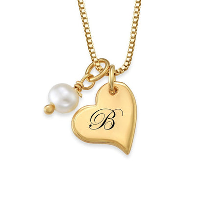 WEPRINTMENecklaceCustom Letter Pearl Heart Necklace