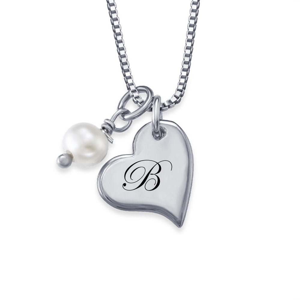WEPRINTMENecklaceCustom Letter Pearl Heart Necklace