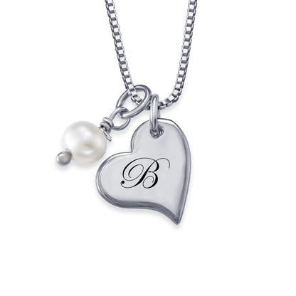 WEPRINTMENecklaceCustom Letter Pearl Heart Necklace