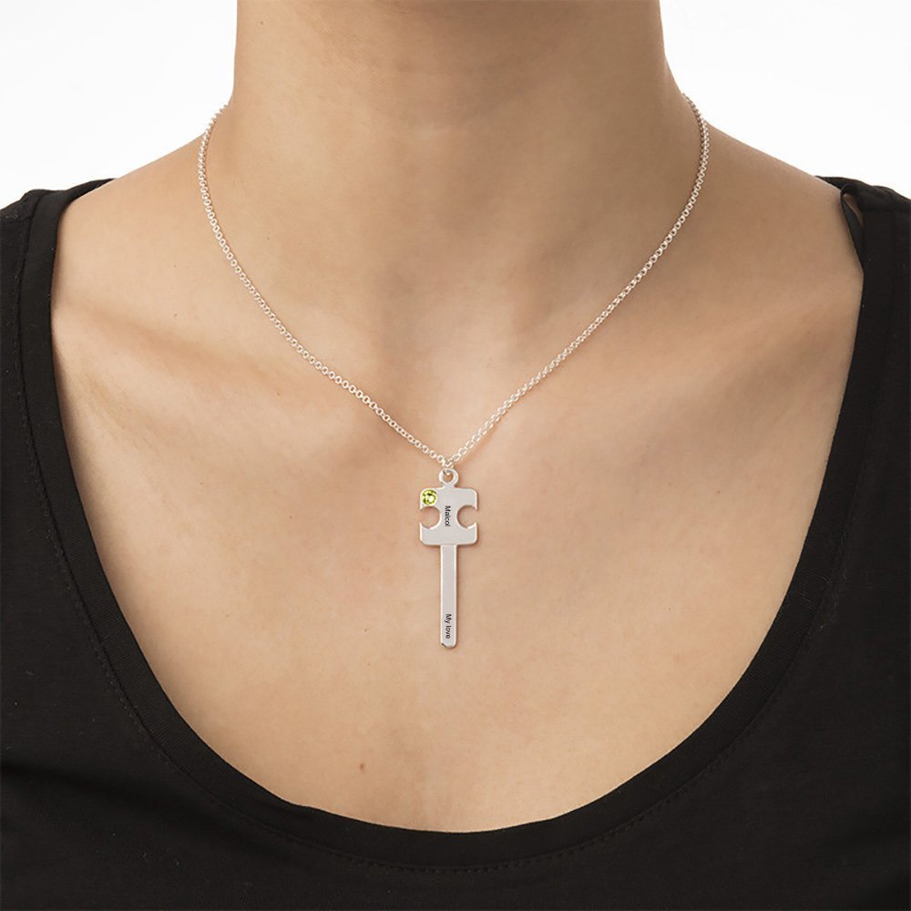 WEPRINTMENecklaceCustom Text Puzzle Couple Key Necklace