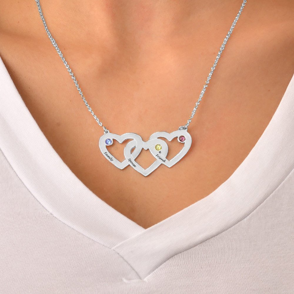 WEPRINTMENecklaceCustom Text Three Heart Interwoven Necklace