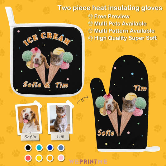 WePrintMeOven Mitts SetCustom Pet Face Ice Cream Oven Mitts and Pot Holders Sets