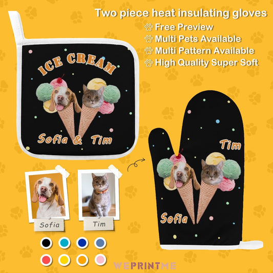 WEPRINTMEOven Mitts SetCustom Pet Face Ice Cream Oven Mitts and Pot Holders Sets
