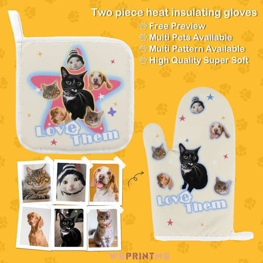 WePrintMeOven Mitts SetCustom Pet Face Star Oven Mitts and Pot Holders Sets