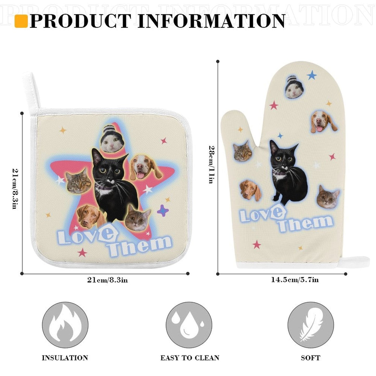 WEPRINTMEOven Mitts SetCustom Pet Face Star Oven Mitts and Pot Holders Sets