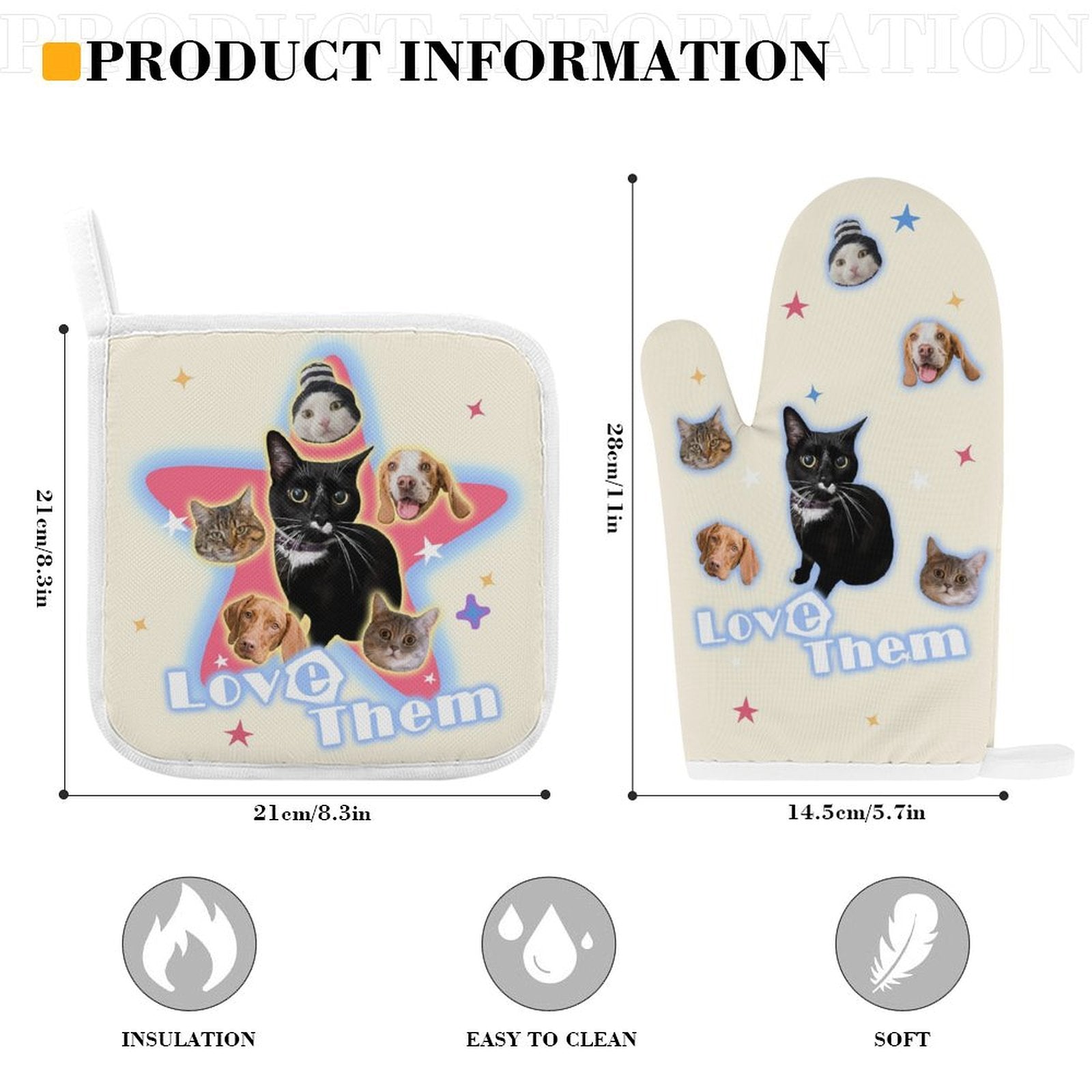 WEPRINTMEOven Mitts SetCustom Pet Face Star Oven Mitts and Pot Holders Sets