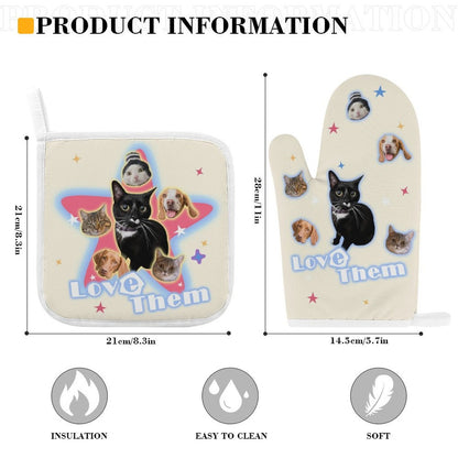 WEPRINTMEOven Mitts SetCustom Pet Face Star Oven Mitts and Pot Holders Sets
