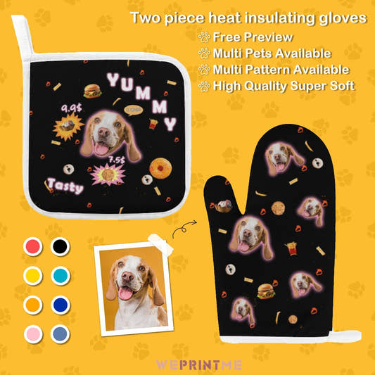 WePrintMeOven Mitts SetCustom Pet Face Tasty Oven Mitts and Pot Holders Sets