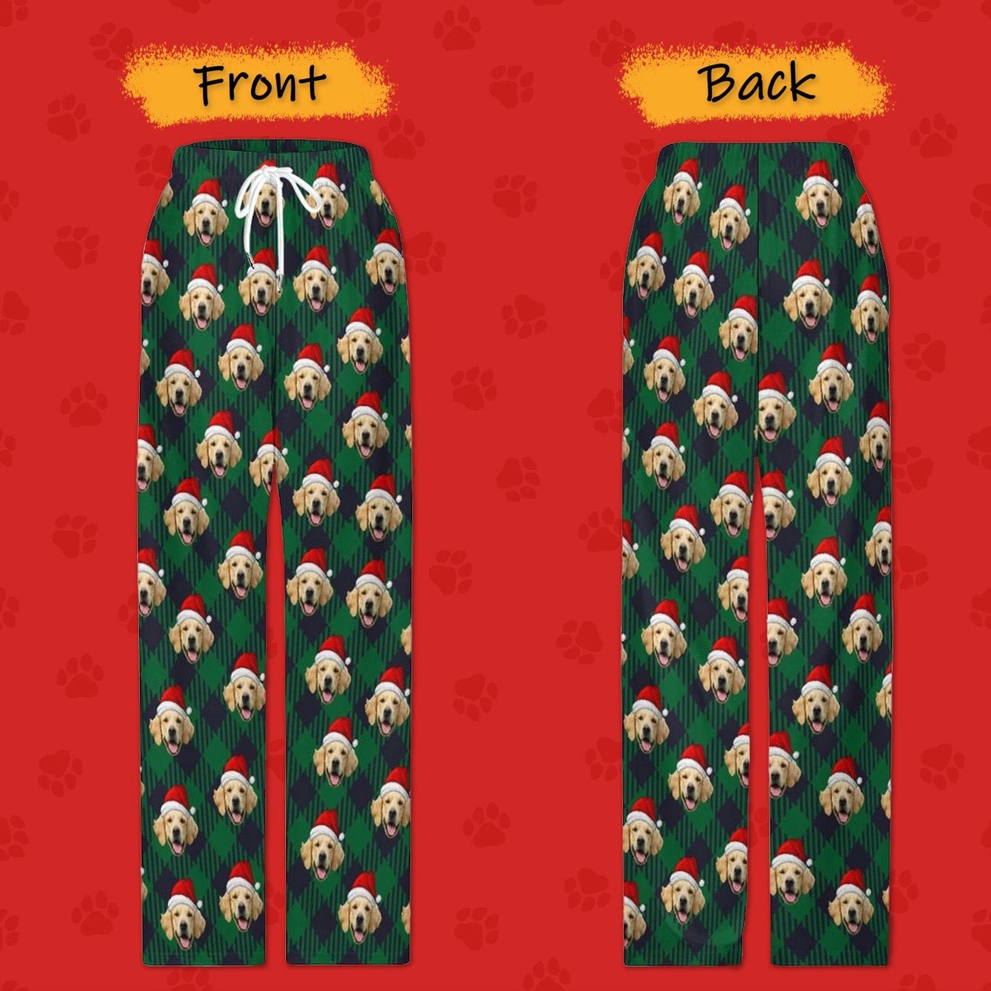 WEPRINTMEPajama PantsCustom Pet Face Pajama Pants Dark Green Stripe Christmas Pants