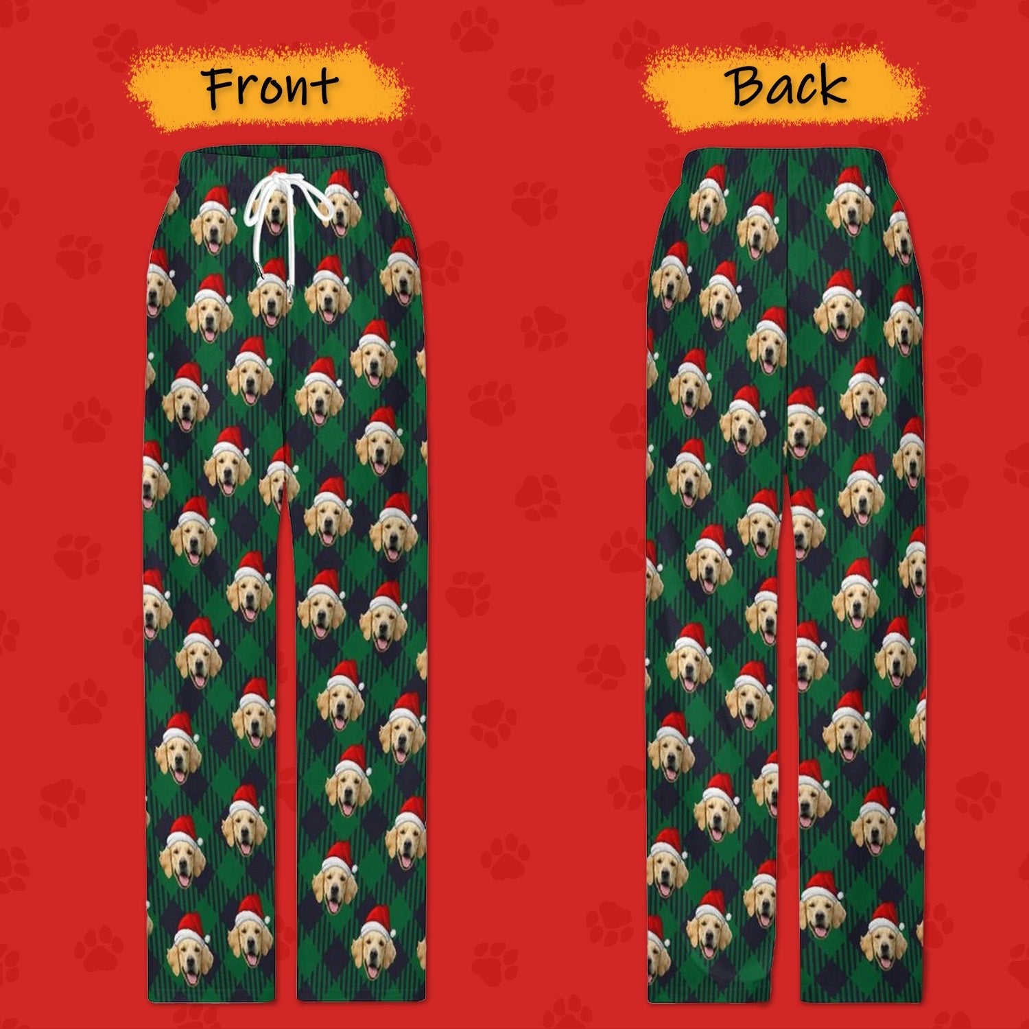WEPRINTMEPajama PantsCustom Pet Face Pajama Pants Dark Green Stripe Christmas Pants