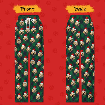 WEPRINTMEPajama PantsCustom Pet Face Pajama Pants Dark Green Stripe Christmas Pants