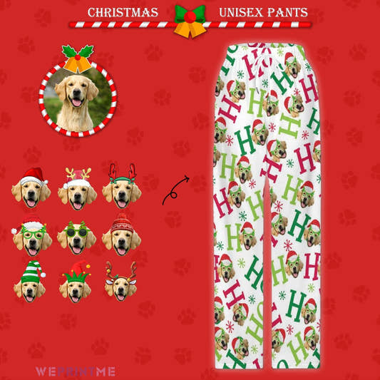 WePrintMePajama PantsCustom Pet Face Pajama Pants HO HO HO Christmas Pants