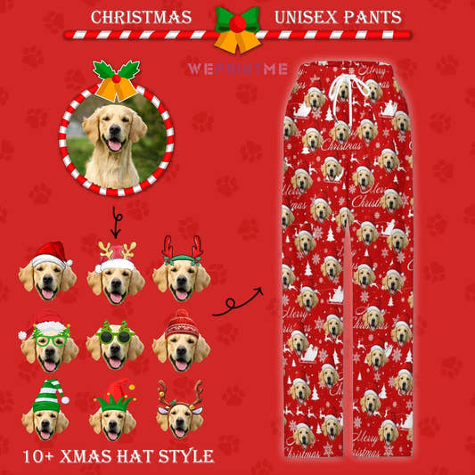 WePrintMePajama PantsCustom Pet Face Pajama Pants Merry Christmas Pants